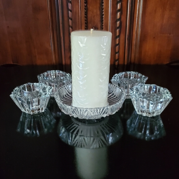 5pc "Prism" Crystal (4) Votive Holders & (1) 6" Crystal Bowl/Pillar🕯 Holder - Picture 8 of 12